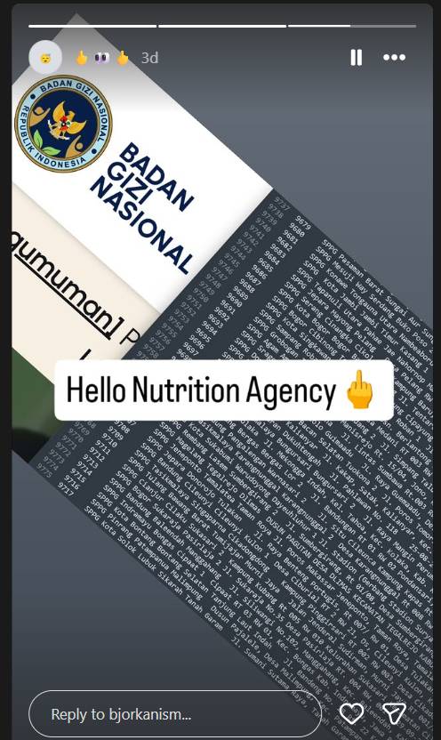 Belum Usai Kasus Data Polri Bocor, Akun Bjorkanism Kini Sindir Badan Gizi Nasional