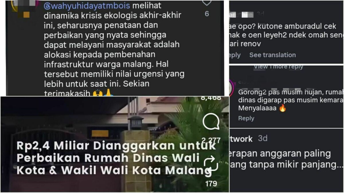 Anggaran Renovasi Rumdin Mencapai Rp 2,4 M, Wali Kota dan Wawali Malang Dihujat Netizen
