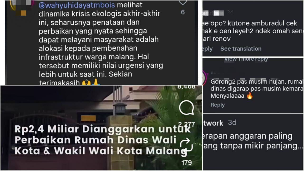 Anggaran Renovasi Rumdin Mencapai Rp 2,4 M, Wali Kota dan Wawali Malang Dihujat Netizen