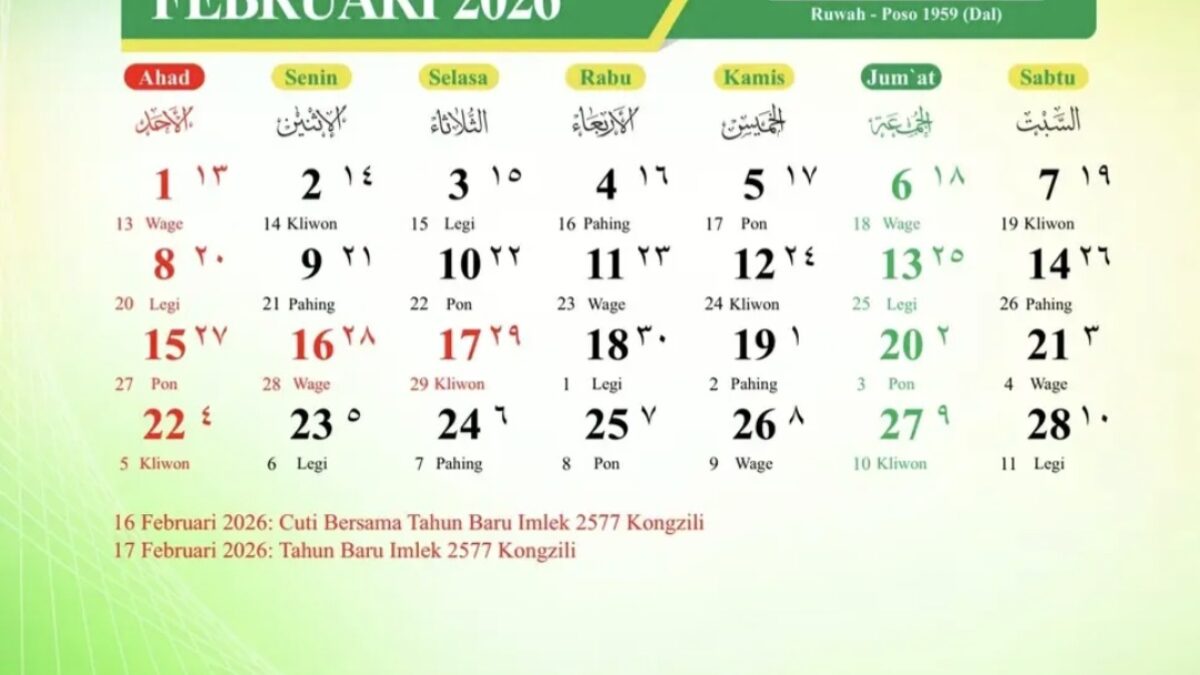 Kalender Februari 2026, Ada Libur Panjang Imlek
