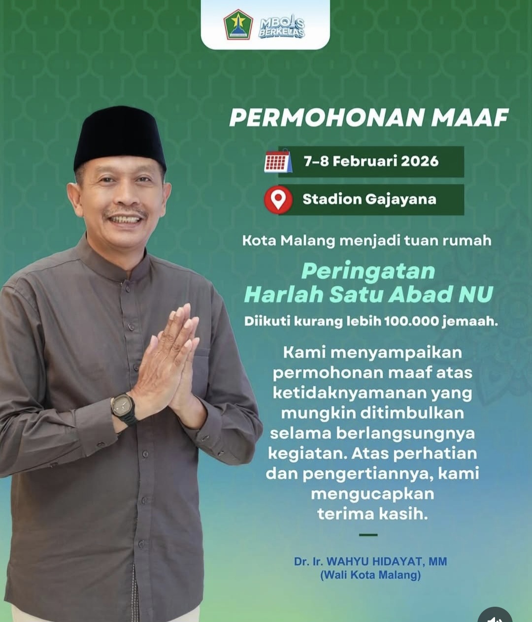 Jadwal dan Lokasi Harlah 1 Abad NU di Kota Malang, Stadion Gajayana Siap Tampung Ribuan Jemaah Jadwal dan Lokasi Harlah 1 Abad NU di Kota Malang, Stadion Gajayana Siap Tampung Ribuan Jemaah