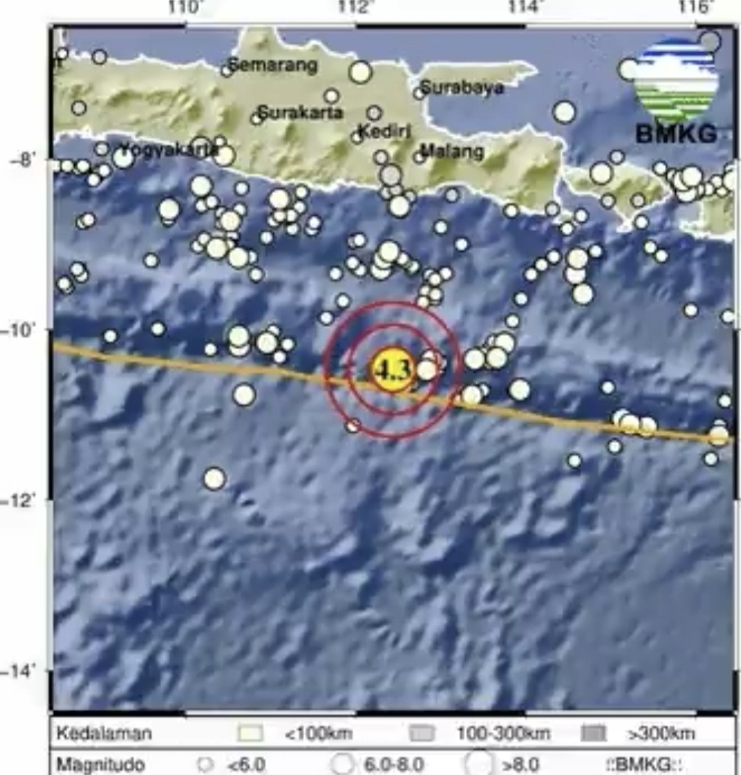 Gempa M 4,3 Guncang Kabupaten Malang Pagi Ini, Pusatnya di Barat Daya