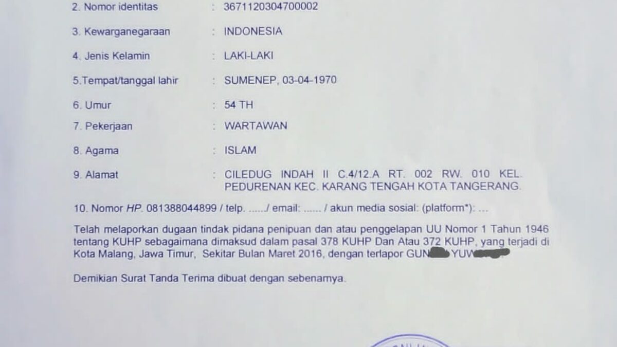 Dugaan Penggelapan Uang Rp 500 Juta:Penyelidikan Berlarut-larut, Pelapor Soroti Kinerja Polresta Malang yang Tidak Presisi