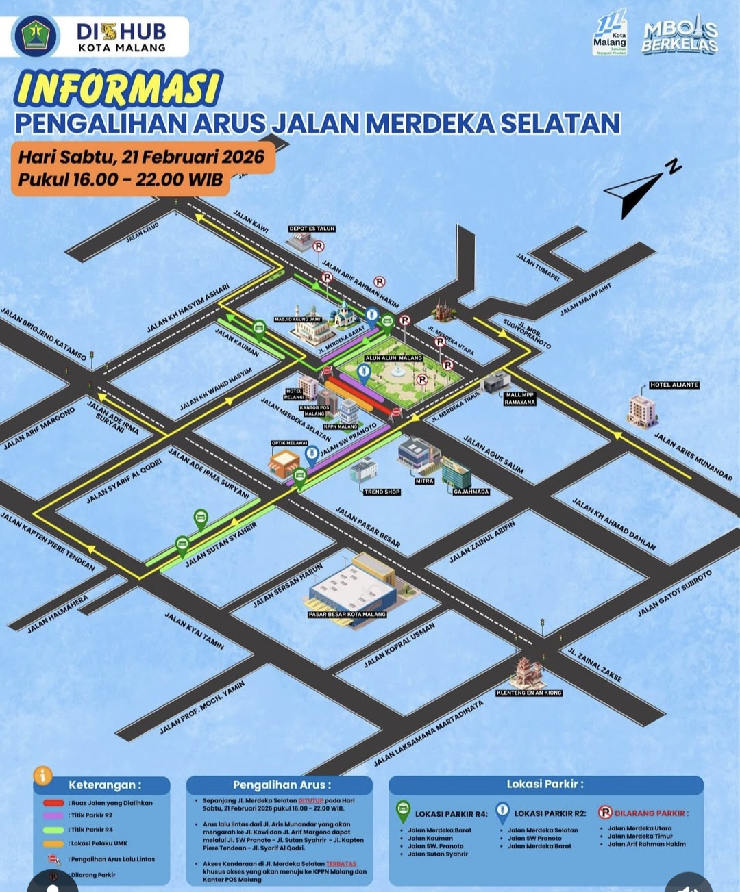 Jalan Merdeka Selatan Kota Malang Ditutup Sore Ini, Berikut Skema Arus Lalu Lintasnya