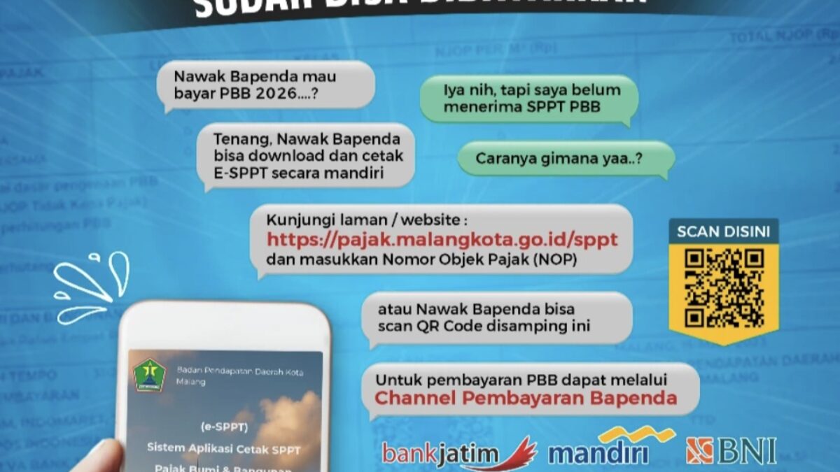 SPPT Sempat Molor, PBB 2026 Kota Malang Bisa Dibayar Hari Ini Tanpa Kenaikan SPPT Sempat Molor, PBB 2026 Kota Malang Bisa Dibayar Hari Ini Tanpa Kenaikan