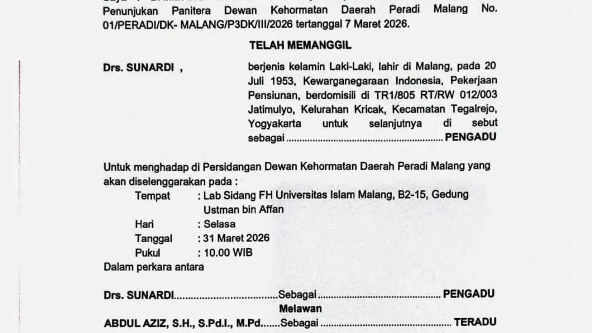 Sidang Etik Advokat di Malang Digelar, Kasus Dugaan Pengkhianatan Klien Disorot