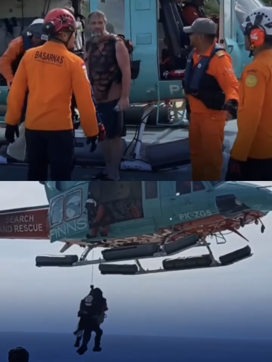 Dua WNA Rusia Terjebak Tebing Pantai Cemongkak, Dievakuasi Helikopter Basarnas Bali