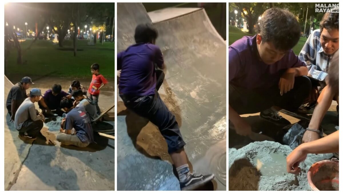 Skateboarder Malang Perbaiki Sendiri Arena Skatepark Alun-alun Merdeka yang Rusak