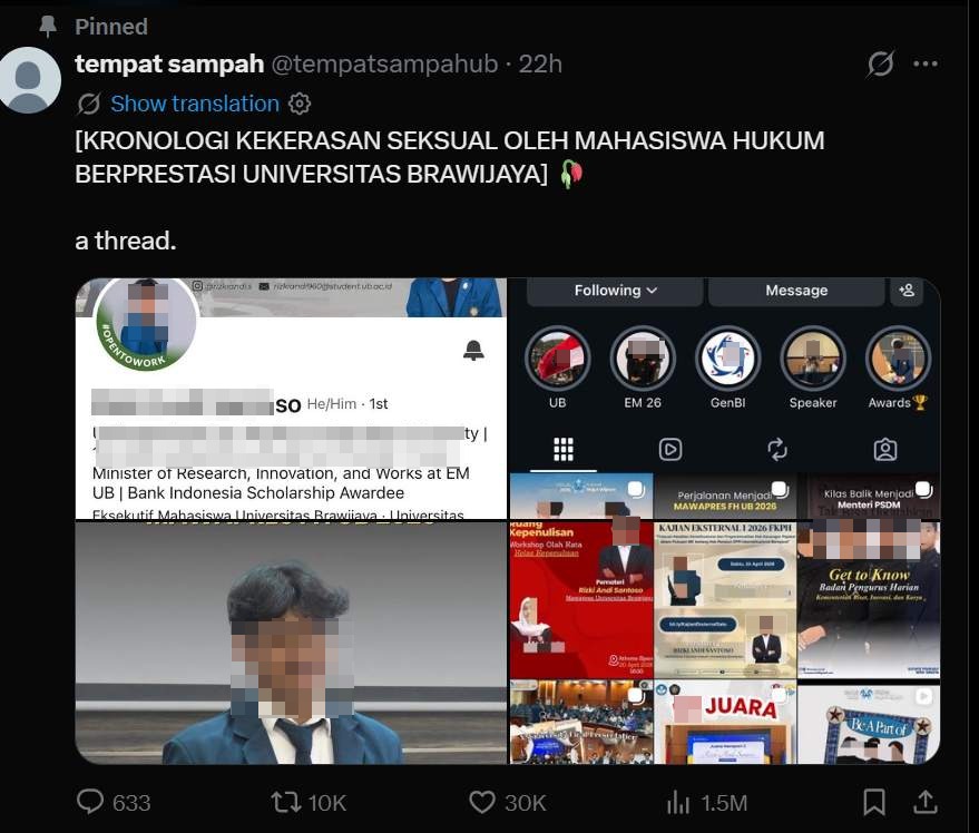 BEM Fakultas Hukum UB Desak Sidang Etik Dugaan Kasus Kekerasan Seksual Mawapres BEM Fakultas Hukum UB Desak Sidang Etik Dugaan Kasus Kekerasan Seksual Mawapres