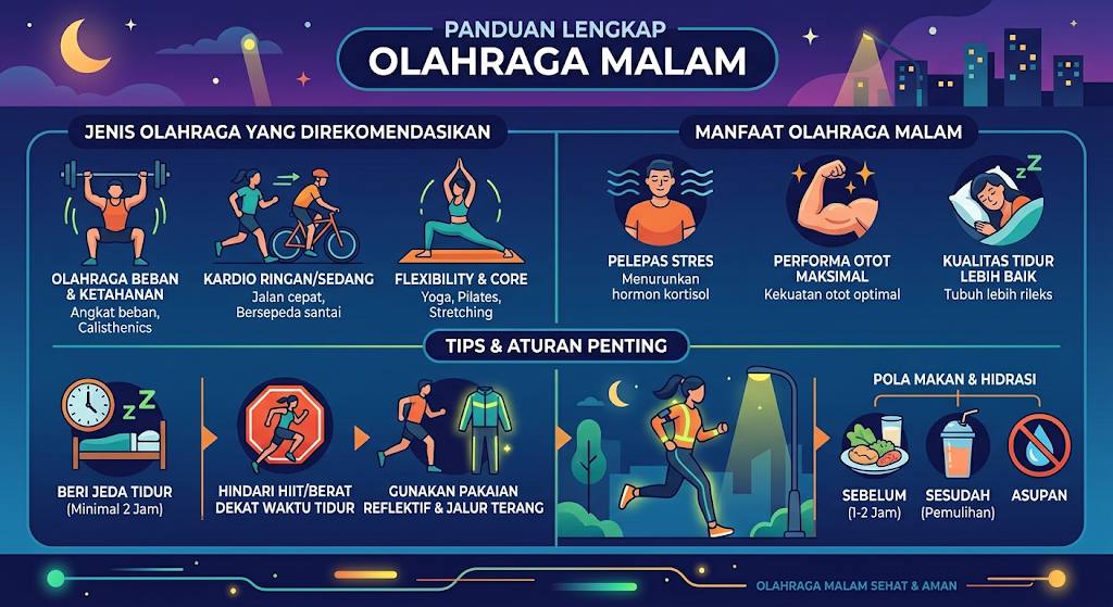 Panduan Lengkap Olahraga Malam Untuk Kebugaran. (Foto: Gemini AI)