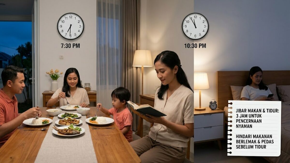 Ilustrasi seseorang menikmati makan malam beberapa waktu sebelum tidur.