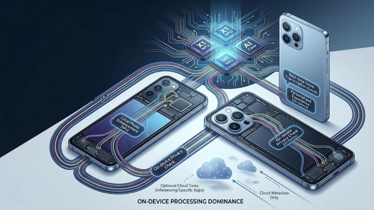 Ilustrasi chipset AI dan smartphone flagship