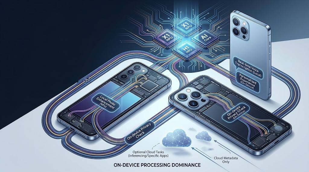 Ilustrasi chipset AI dan smartphone flagship