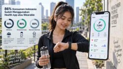 Anak muda menggunakan smartwatch dan aplikasi kesehatan untuk memantau gaya hidup sehat