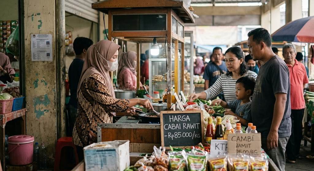 Cabai rawit di pasar tradisional Kota Malang saat harga cabai sempat mencapai Rp85.000 per kilogram pada pertengahan Oktober 2026.