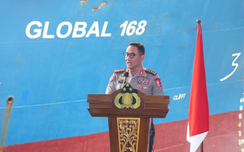 Kapal MT Global 168 yang diamankan dalam pengungkapan dugaan penyelundupan 1,16 ton ketamin oleh tim gabungan BNN, Bea Cukai, dan Polri