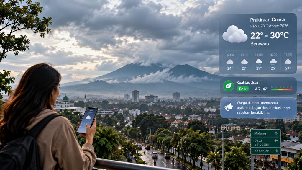 Langit berawan di Malang Raya menjelang potensi hujan pada 28 Oktober 2026.