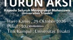Ilustrasi aksi demonstrasi mahasiswa Universitas Trisakti menuju Istana Negara pada 29 Oktober 2026 untuk menyampaikan tiga tuntutan Tritura.