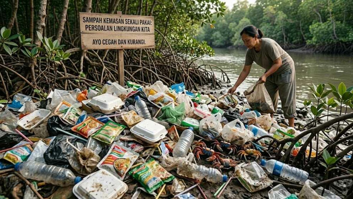 Ilustrasi sampah kemasan plastik dan kemasan sekali pakai