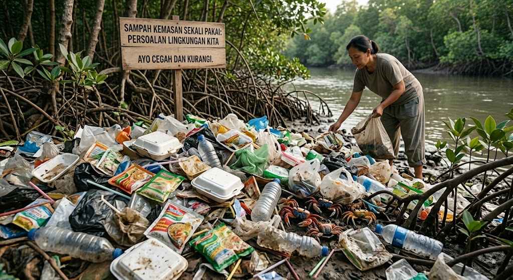 Ilustrasi sampah kemasan plastik dan kemasan sekali pakai