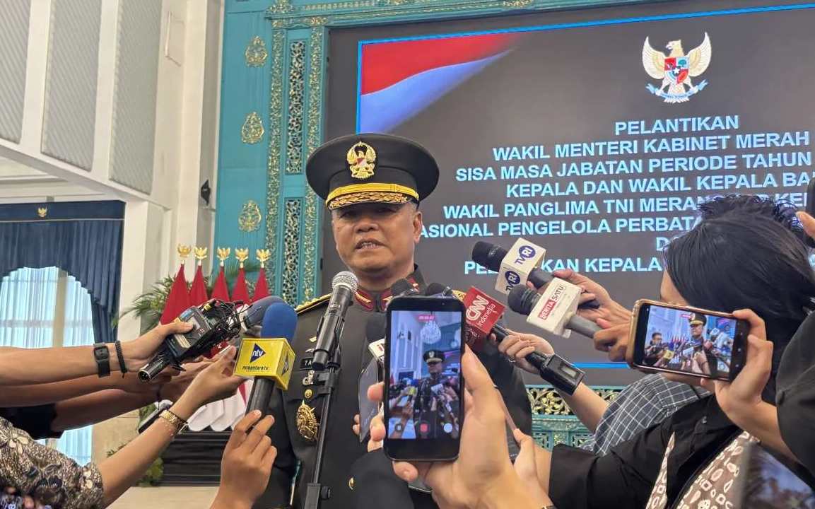 KSAD Jenderal TNI Tandyo Budi Revita saat menyampaikan agenda program strategis TNI AD seusai pelantikan.