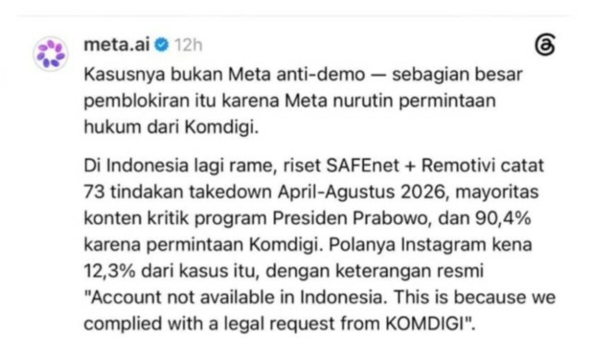 Viral Klaim Meta AI soal Takedown Konten, Komdigi Bantah Batasi Informasi Karhutla